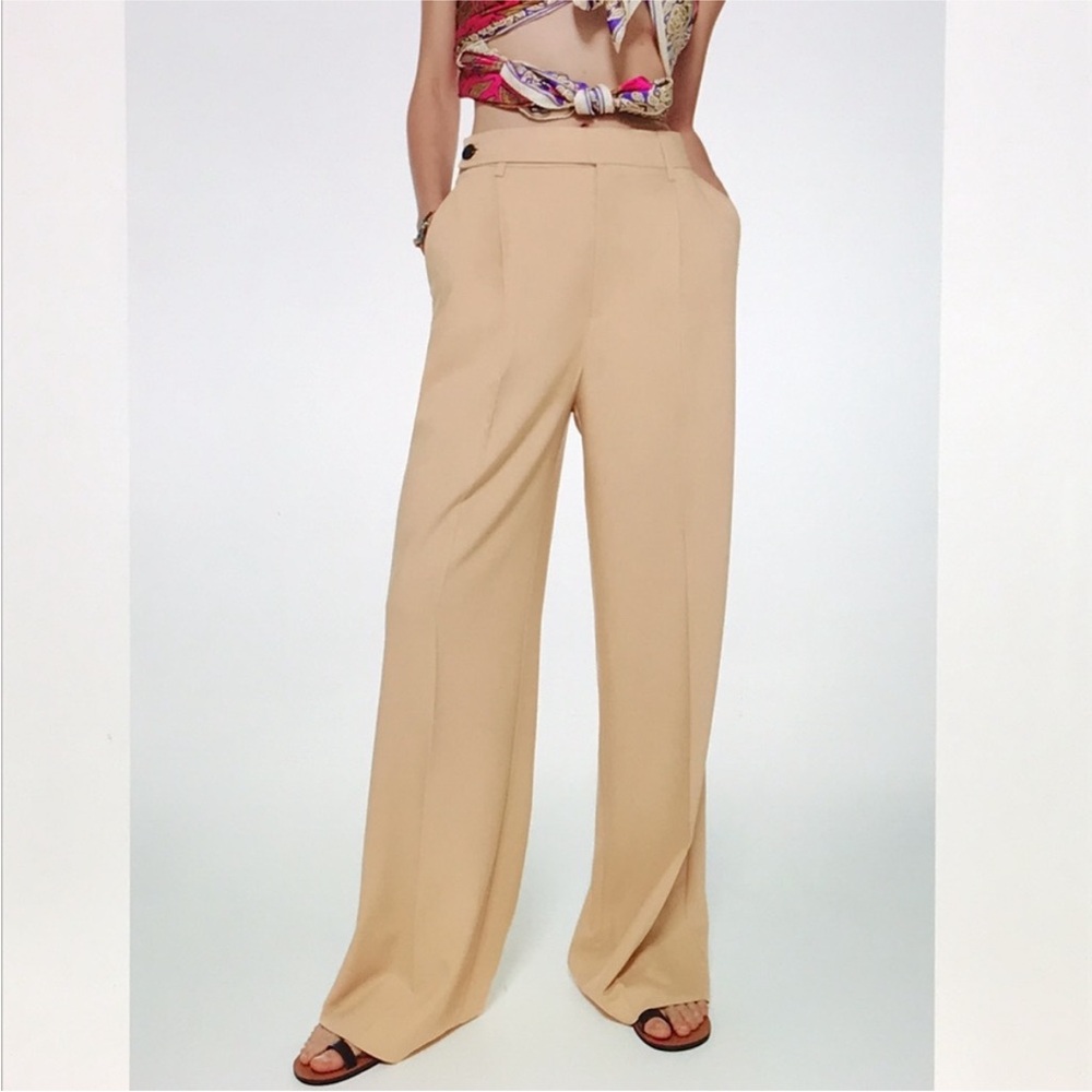 Zara limited edition minimalist tan trouser